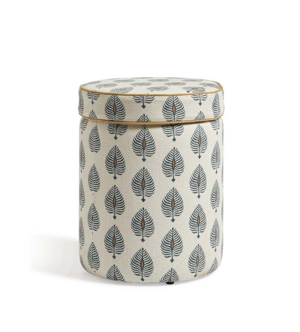 Samena Ocellus Linen Ottoman - Blue/Natural