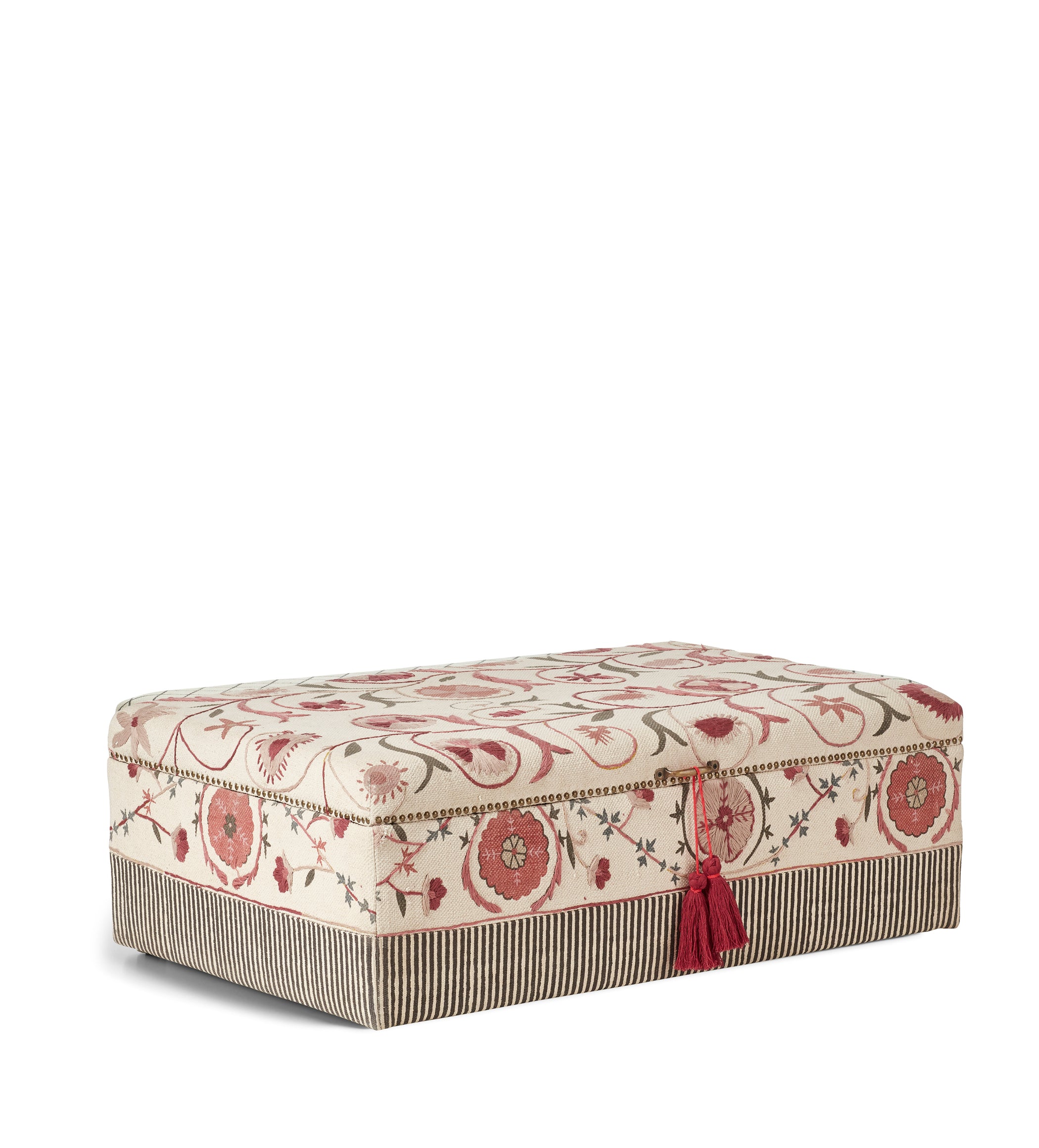 Sheki Upholstered Storage Ottoman - Charcoal/Venetian Red