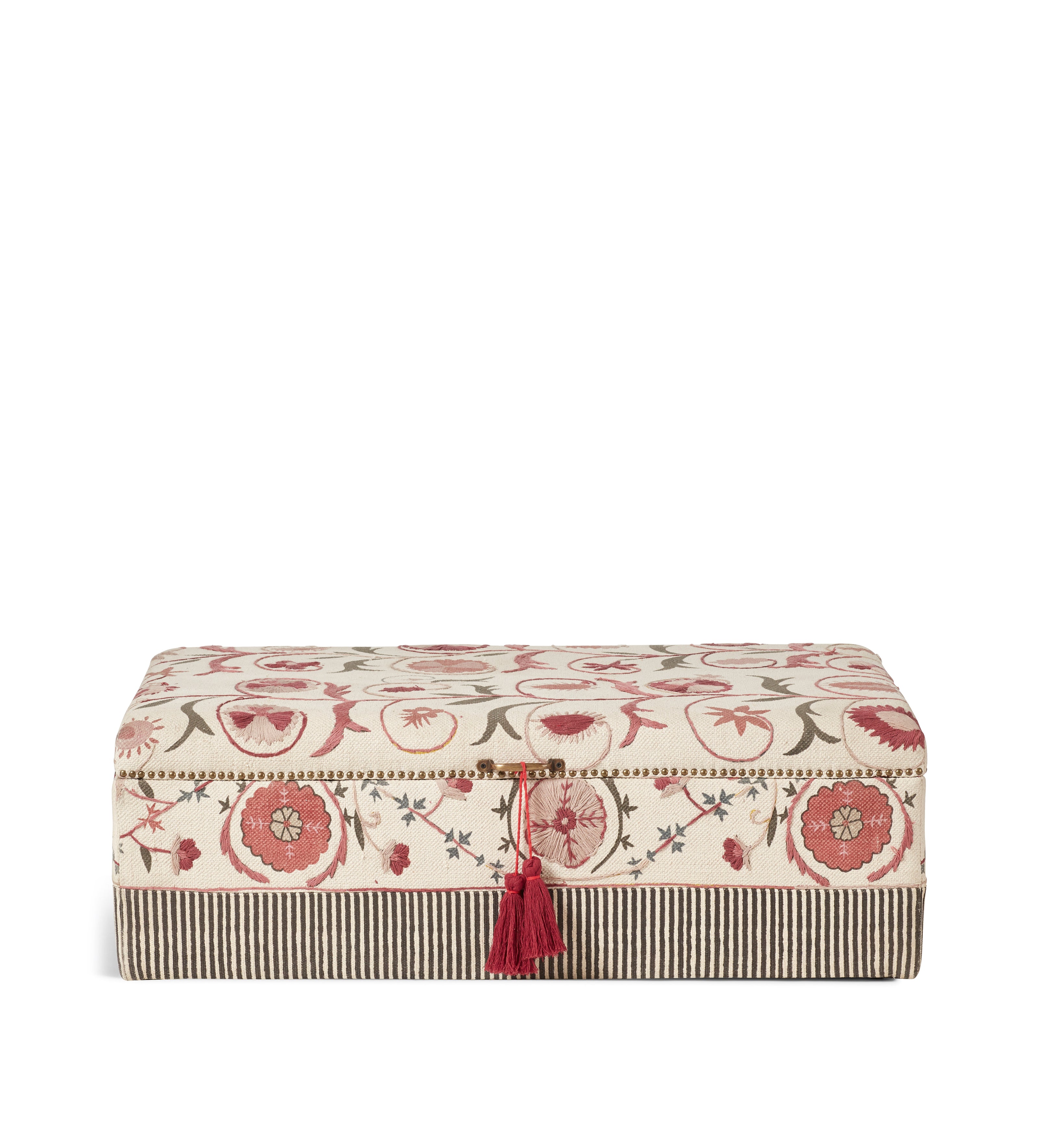 Sheki Upholstered Storage Ottoman - Charcoal/Venetian Red
