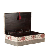 Sheki Upholstered Storage Ottoman - Charcoal/Venetian Red